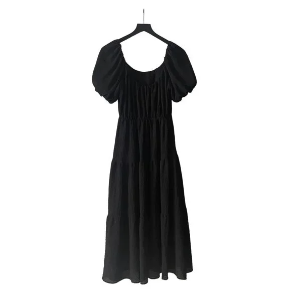 Astr | Dresses | Astr The Label Womens Black Puff Sleeve Minimalist Maxi  Dress Size S | Poshmark